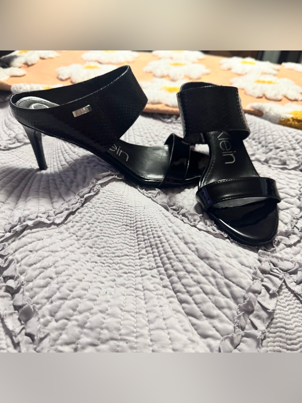 Calvin Klein Black Patent Leather Slide Heels